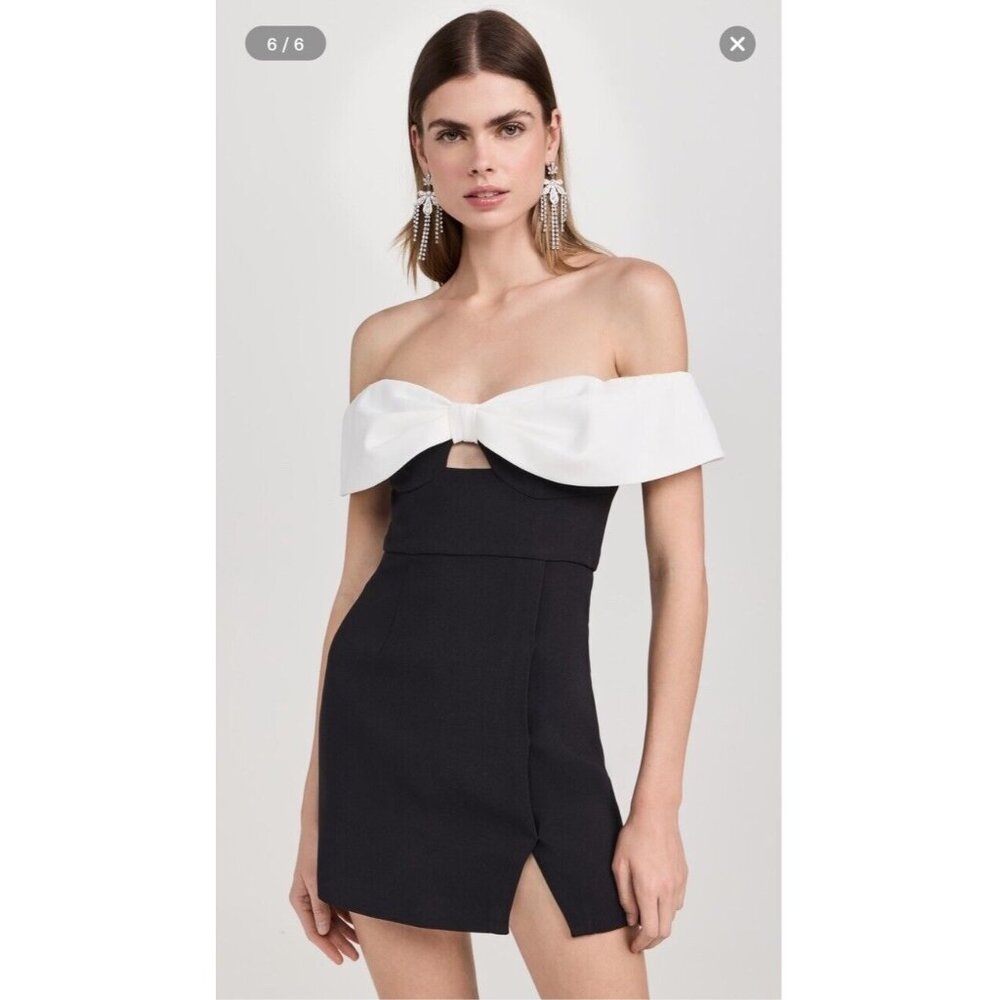 self-portrait Crepe Bow Mini Dress Black